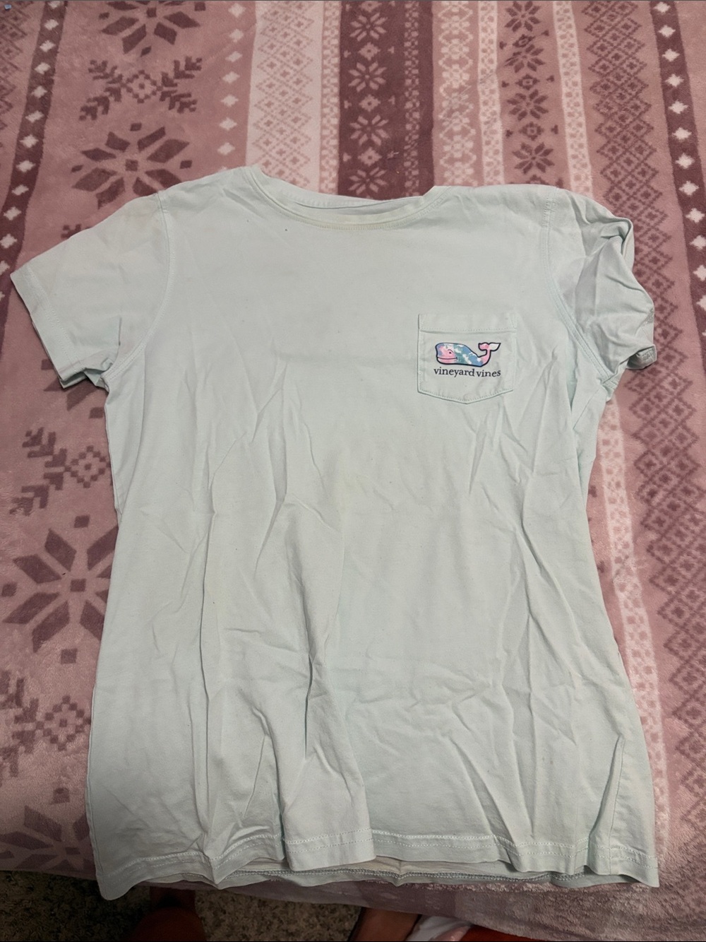 Vineyard Vines Girls' Pocket Tee in Mint Green with Whale Patch